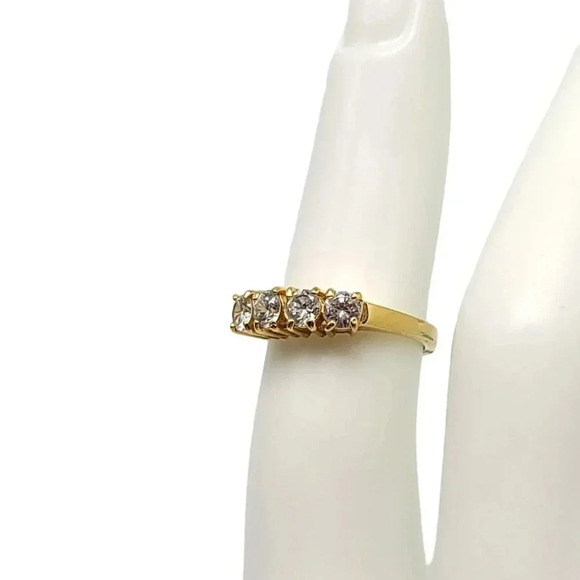 Clear Rhinestone Four Stone Gold Plated Vintage Cocktail Ring Size 5 Vintage - Picture 3 of 6